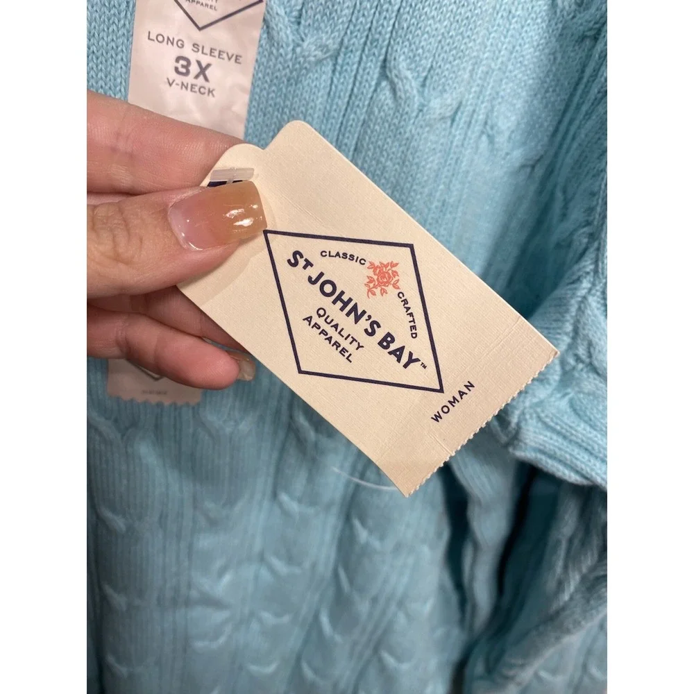 st johns bay womens blue sweater plus size 3X XXXL v neck knit long sleeve - Picture 4 of 5